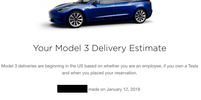 My Tesla model 3 delivery estimate